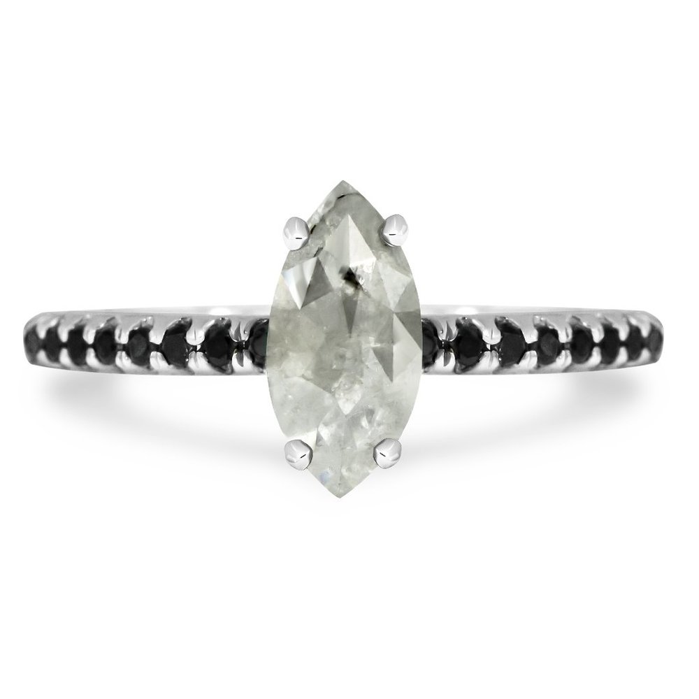 Marquise Diamond Engagement Ring 14K White Gold Fancy Gray 1.28 TCW